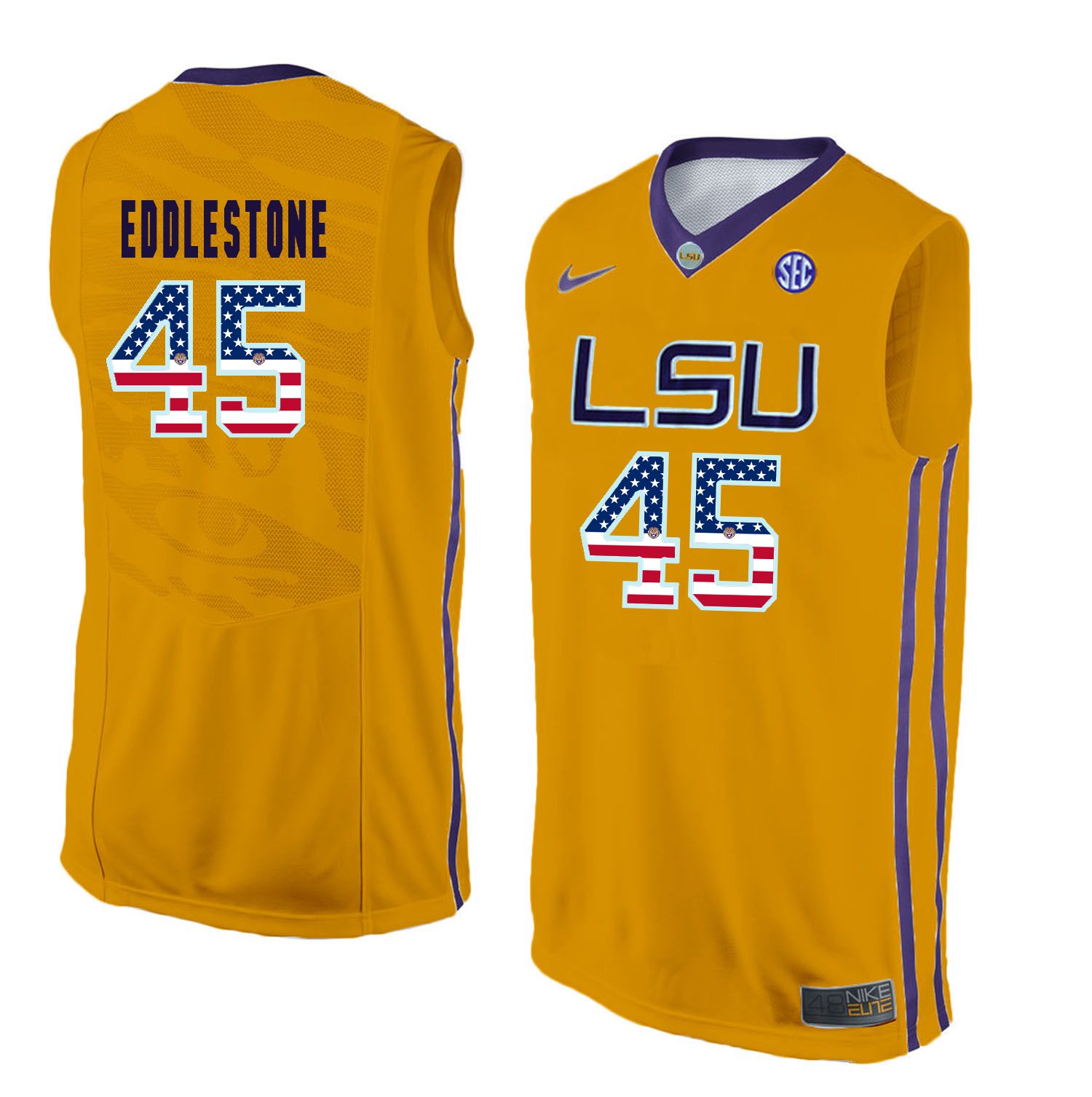 Men LSU Tigers 45 Eddlestone Yellow Flag Customized NCAA Jerseys